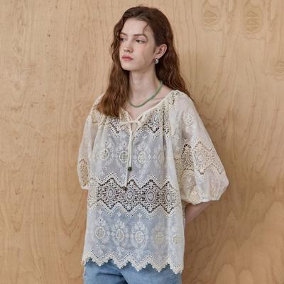 Ethnic Lace Puff Sleeve Blouse Ze06qb020nh