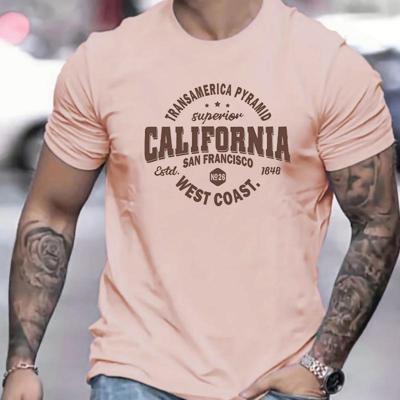 

Чоловіча футболка вільного крою з короткими рукавами, круглим вирізом та повсякденним спортивним принтом California West Coast, зі 100% бавовни XS
