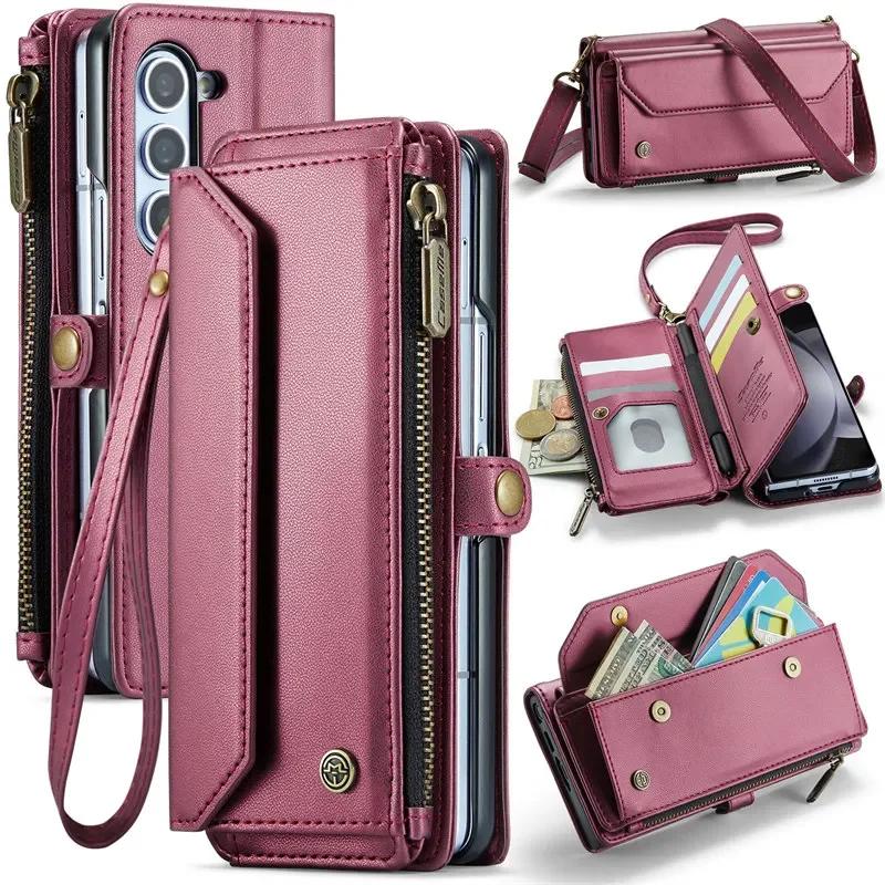 CaseMe Flip Leather Phone Case for Samsung Galaxy Z Fold 7 5G 6 5 4 3 S26 Ultra S25 Edge S24 FE S23 S22 S21 S20 Plus Note 20 Zipper Wallet Card Cover