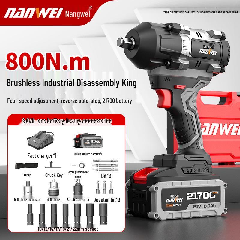 Nanwei 800N Heavy-Duty Electric Brushless Impact Wrench with Lithium Battery