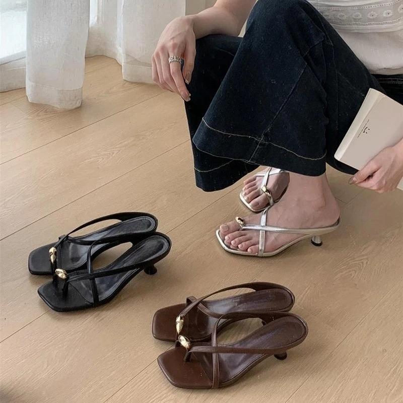 Designer Summer Metal Clip Toe Women Slippers Fashion High Heel Dress Shoes Ladies Outdoor Gladiator Sandalias ·