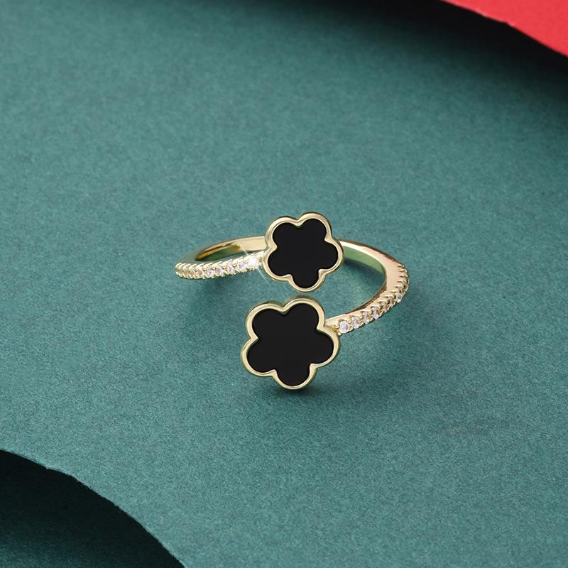 Gold Color Clover New in Rings for Women Cubic Zirconia Adjustable Daily Simple  Women's Ring Flower Fashion Accessories