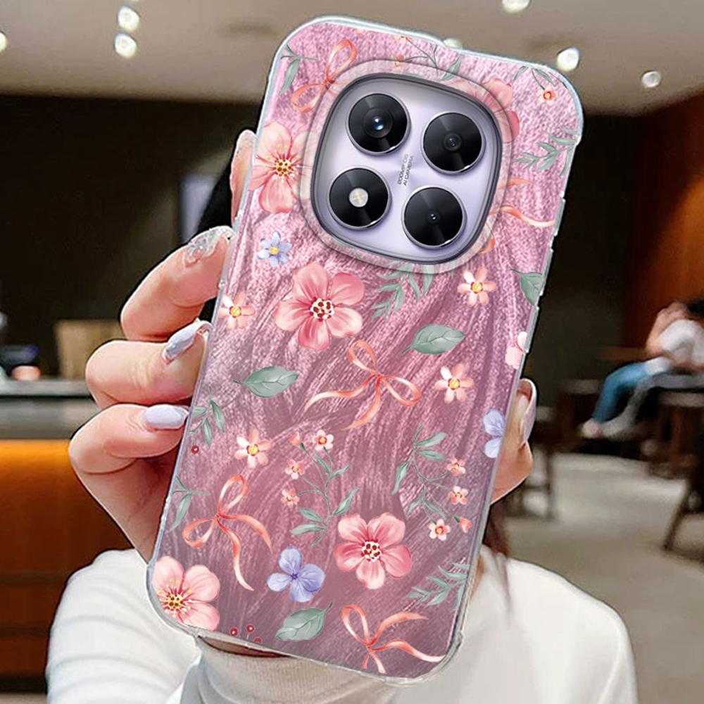 Gradient Pink Bow Flowers Phone Case For Xiaomi Redmi Note 14 13 Pro 14C 13C 13T 14T A5 A3 A4 Silicone Couple Fundas Shell Cover