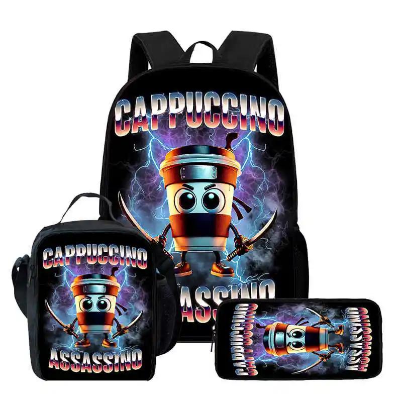 Zaino Scolastico per Bambini Cartoon Brain Rot Con Buste Pranzo Astucci Per,Zaini Scolastici Leggeri per Bambini