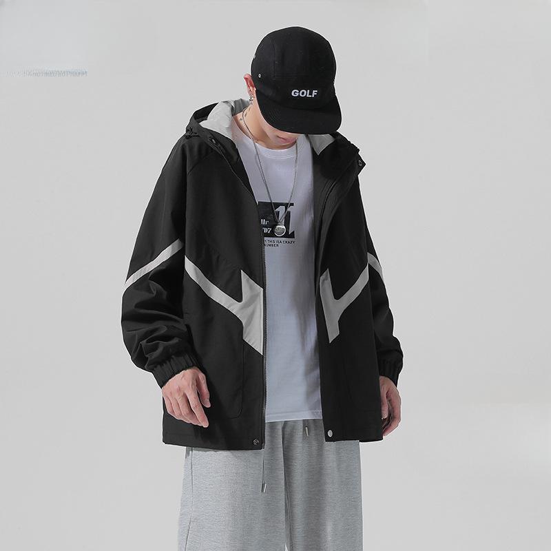 

Куртка мужская подростковая весна и осень трендовая куртка Ruffian Handsome модная универсальная куртка с капюшоном 4XL чёрный