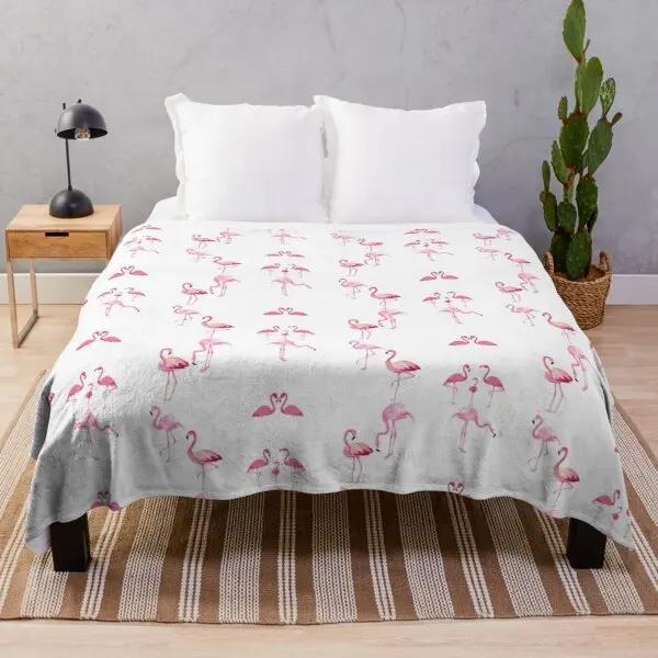 Flamingo Bird Pink Red Wild Animals Flannel Throw Blanket For Sofa Bed Couch Comfortable Warm Lightweight King Queen Full Size