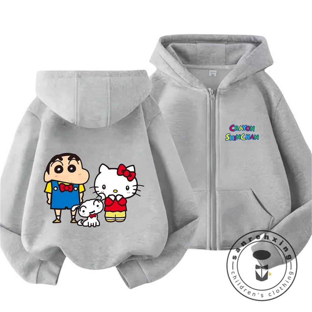 Kawaii Zipper Hooded Sweatshirt Street Fashion Cute Design Kids Wear Crayon Shin Chan 3 14