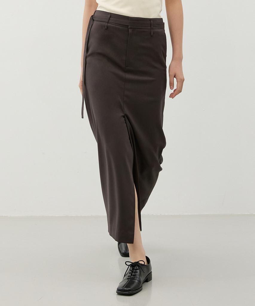 City Breeze Strap Tailored Long Skirt_Dark Brown