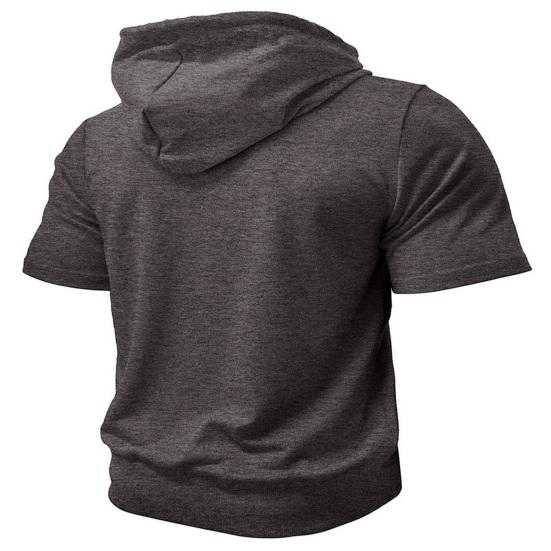 Men's Zip-up Hooded T-Shirt Summer Short Sleeve Hoodie Tee Solid Color Full Zipper Tee Shirt with Pockets for Daily Sports Street Gym