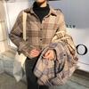 Damen Verdicktes Gebürstetes Karoshirt: Lockere Passform im koreanischen Stil, figurschmeichelnde Langarmbluse für Herbst und Frühling.