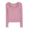 Damen Koreanischer Rosa Kapuzen-Strick-Cardigan-T-Shirt - Herbst/Winter 2025 Kollektion, Vielseitig als Innenlage oder Oberbekleidung