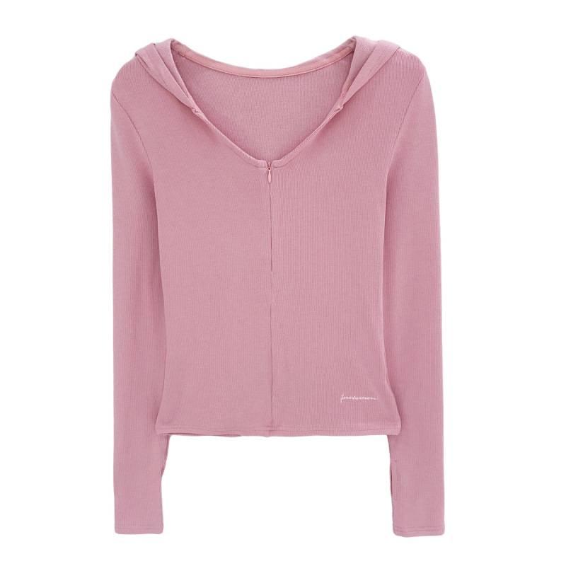 Damen Koreanischer Rosa Kapuzen-Strick-Cardigan-T-Shirt - Herbst/Winter 2025 Kollektion, Vielseitig als Innenlage oder Oberbekleidung