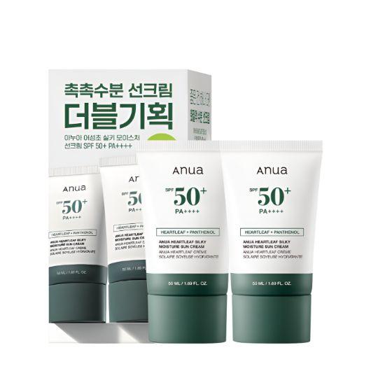 

Anua Heartleaf Silky Moisture Sunscreen SPF50+ PA++++ Hydrating UV Protection Sun Cream Set 50ml x2