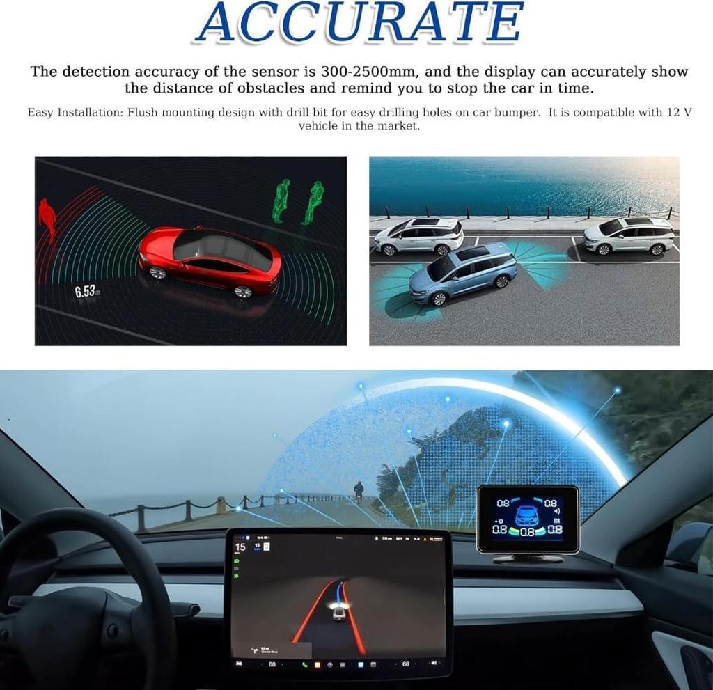 Car Parking Sensor Reverse Radar System Front; Rear Support Sound Alert/Buzzer/Mute with 8 Parking
