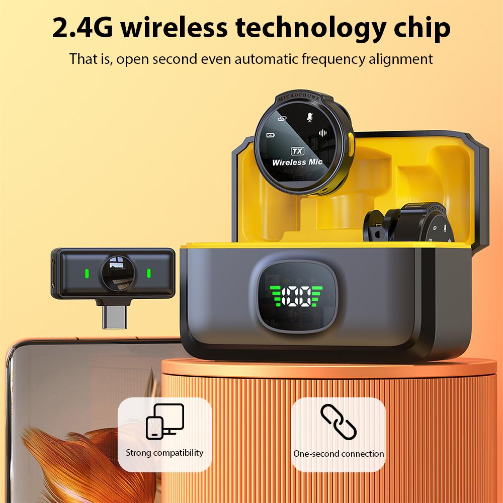 Lapel Microphone Dual Microphone Clip-on Mics Noise Reduction No Delay Button Disc-shaped Wireless