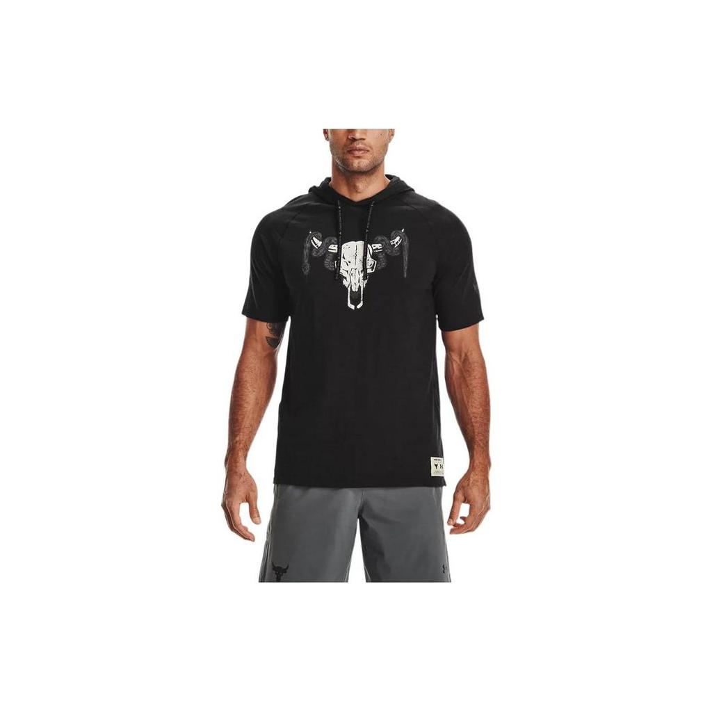 Under Armour Johnson Series American Vintage Bull Head Print Casual Sports Hooded Short Sleeve T-Shirt Men T-Shirt Black 1361719-001
