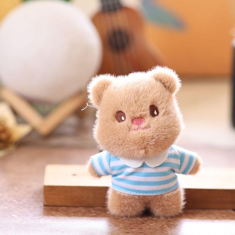 Clothes Wear Stripe Bear Pendant Plush Animal Toy Doll Bag Keychain Pendant