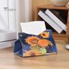 Space Saving Paper Holder PU Leather Tissue Box Cover with Wild Rose/Sunflower Pattern, Foldable Desktop Organizer, Napkin Case, Facial Organizer