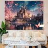 VIKAMA Traumschloss Wandteppich Rosa Kirschblüte Wandbehang für Kinderzimmer Wohnzimmer und Schlafsäle