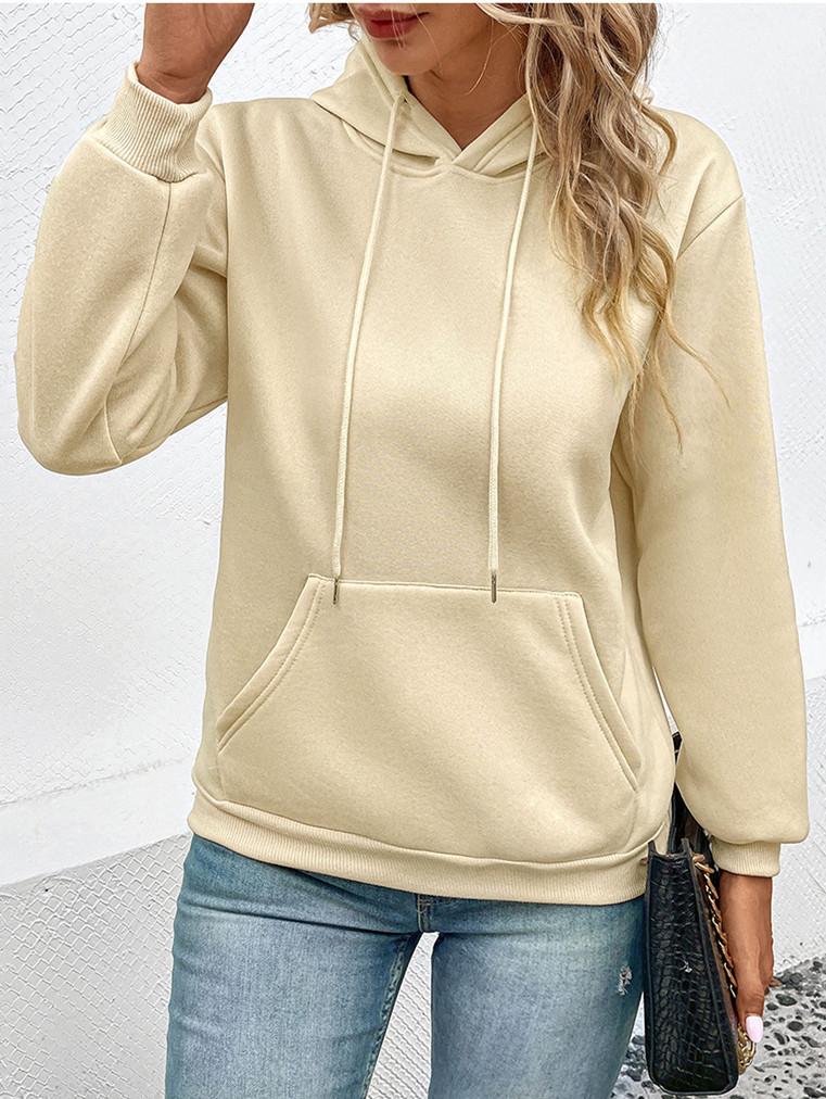2023 Plus Velvet Women's Solid Color Loose Hooded Sweatshirt - Thickened for Autumn and Winter