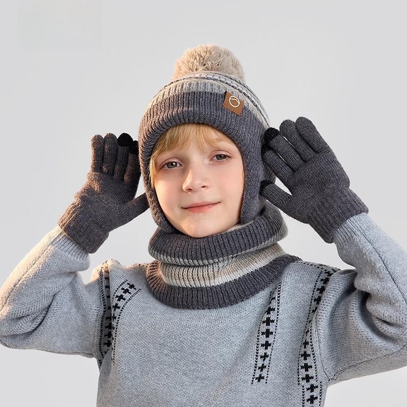 Children Knit Hat And Gloves Set With Fleece Lining For Winter Outdoor Warmth