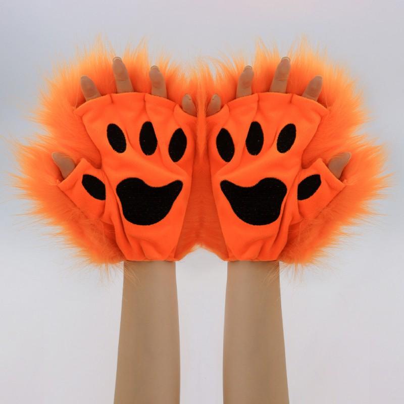 Fuzzy Cat Paw Gloves Half-Finger Cosplay Costume Accessory Halloween Winter Warm Wear