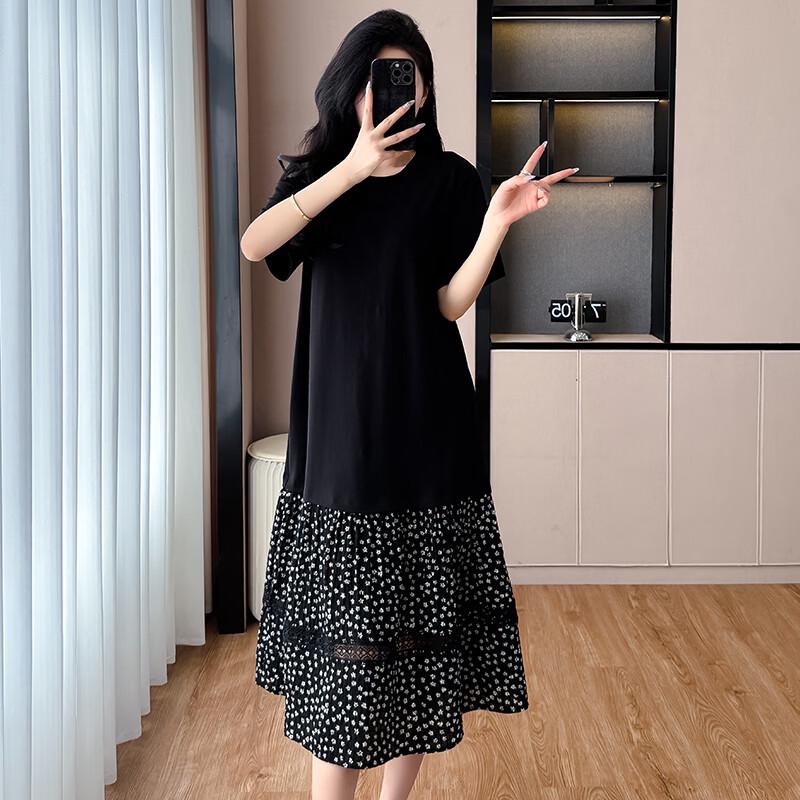 La Chapelle Floral Patchwork Plus Size T-Shirt Dress