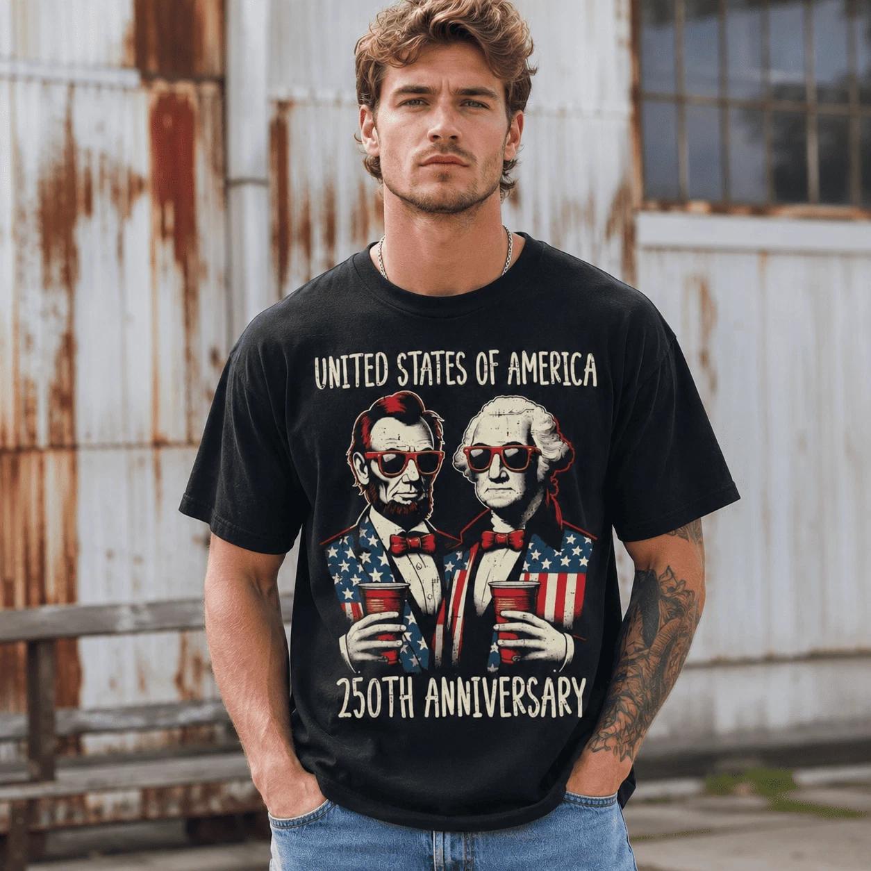 USA 250th Anniversary Lincoln Washington Patriotic 1776-2026 T-Shirt XXL