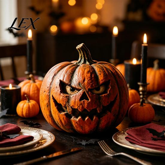 Rustic Wooden Pumpkin Decor Halloween Figurine, Spooky Ornament, Fall Thanksgiving Home Tabletop Accents Table Centerpiece for Party Tiered