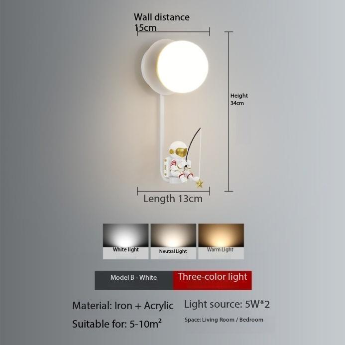 Modern Creative Simple LED Wall Lamp Cartoon Astronaut Living Room Study Bedroom Children's Room Decoration Lighting