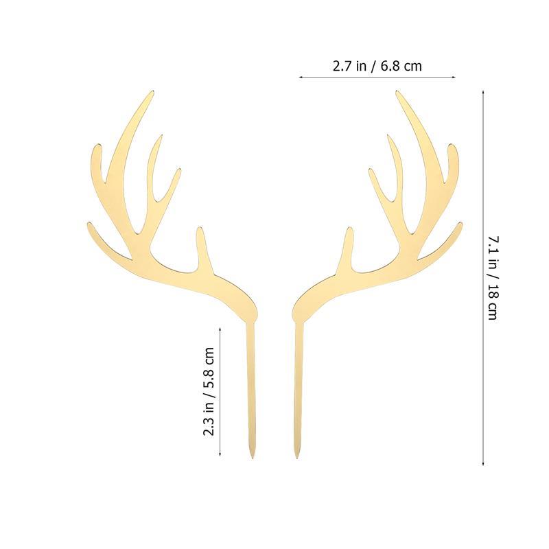 5pcs Christmas Antlers Shape Cake Toppers Chic Acrylic Reindeer Dessert Ornament Cupcake Toppers Fruit Picks Xmas Party Supplies