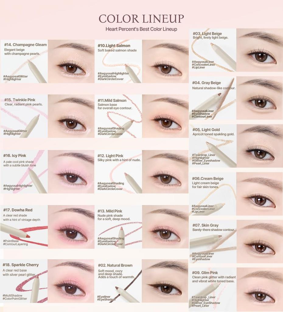 Heart Percent Dote On Mood Gel Eyeliner Pencil Waterproof Pencil High Adhesion Shadow Sharpener Korean Cosmetics Peach Blossom - Eyeliner/Tear