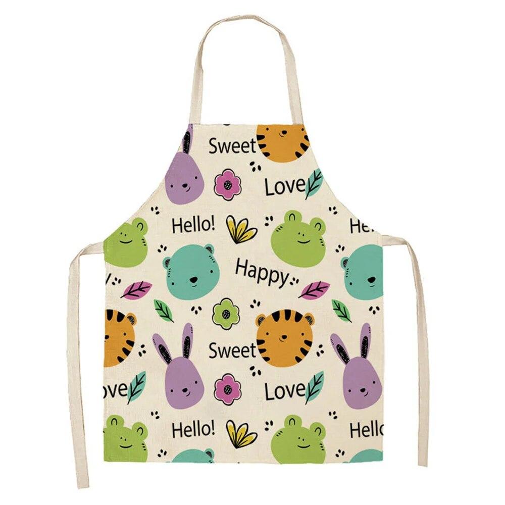 Cartoon Cute Tiger Elk Giraffe Print Kitchen Apron 68x55cm Adult Women's Sleeveless Cooking Apron Household Cleaning Tools