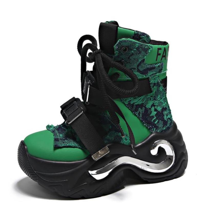 Fashion Winter Chunky Boots For Women Thick Plush Warm Snow Ankle Boots 8CM Wedges Leather High Platform Sneakers Woman Motorcycle Shoes