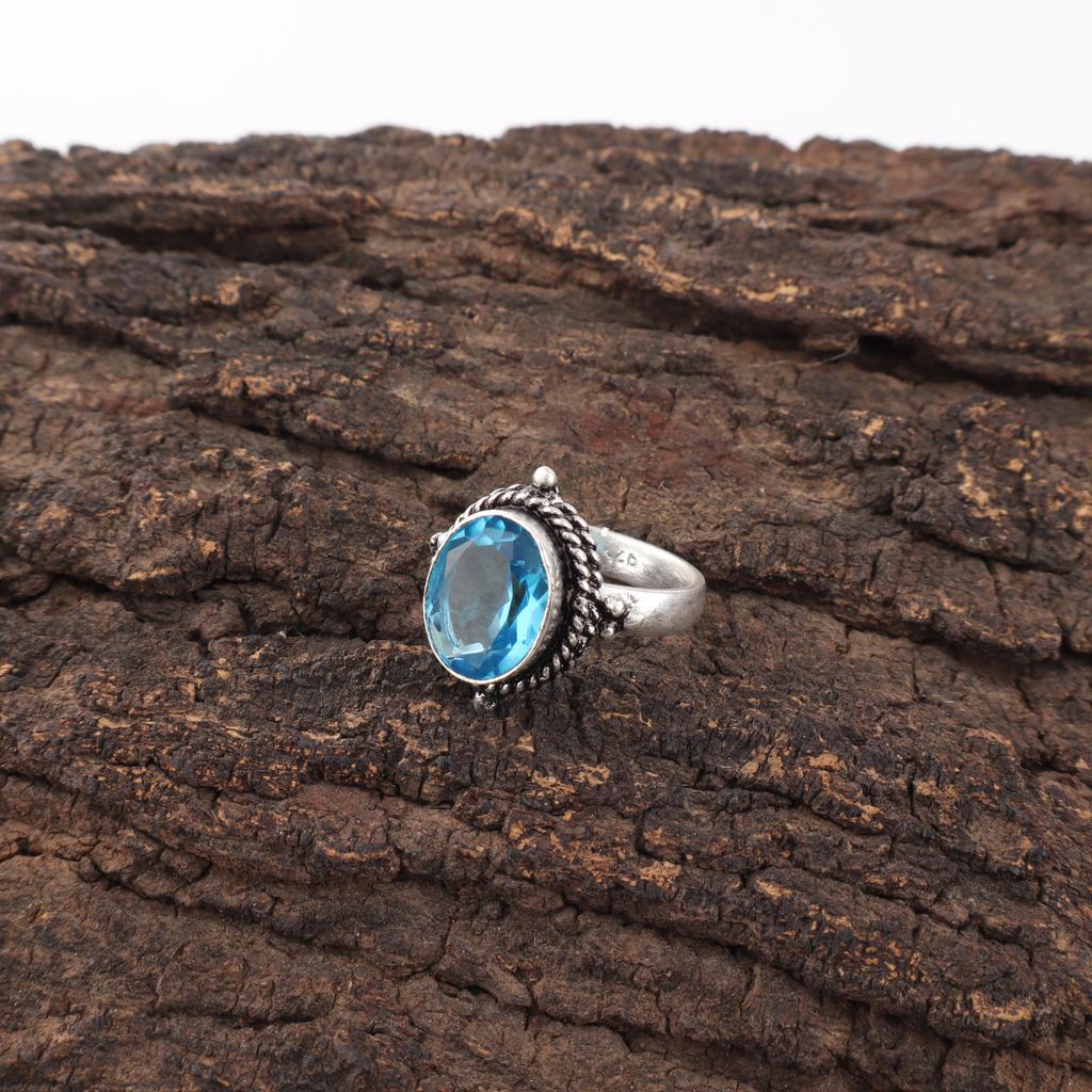 Swiss Blue Topaz Jewelry Gemstone Ring, 925 Sterling Silver Attractive Ring Jewelry Handmade Ring, Healing Jewelry For Gift
