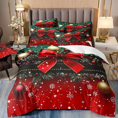 Christmas Beding Set Gren Red Bow Printed Cozy Soft Duvet Cover King Quen Twin Single Sized Dimensions New Year Christmas Gift Bedrom Decor