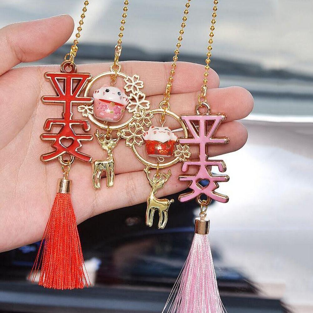 Rearview Mirror Fortune Cat Pendant Fortune Cat Car Pendant Ceramic Cat Ornament Cat Car Hangings