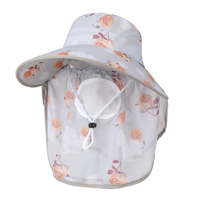 Ladies tea picking hat summer thin mesh breathable mask sun protection sunshade bucket hat hat for farm work