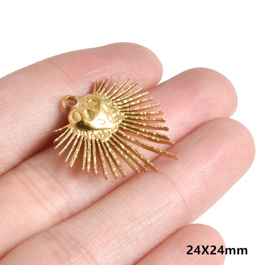 5pcs/Lot Gold Color PVD Stainless Steel Sacred Heart Pendants For Jewelry Making Supplies Sun Love Charm DIY Necklace Bracelets