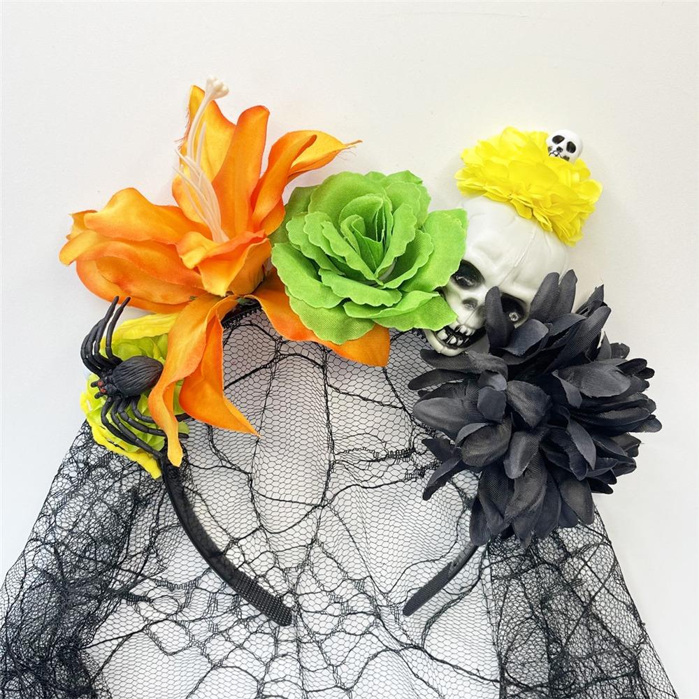 Bentiță Coroană de Flori Ziua Morților cu Voal Negru Accesorii de Petrecere pentru Femei