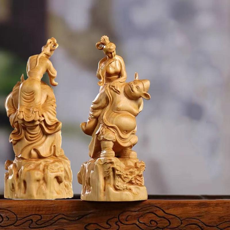 Solid Wood Zhu Bajie Carries His Wife On His Back Sculptures Figurines Journey To the West Character Home Decoration WeddingGift