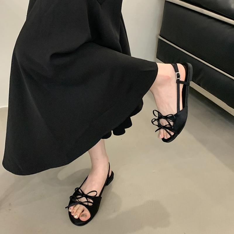 

Fashion Designer Summer Flats Sandals Bow Women Shoes 2025 Designer Buckle Slippers Shallow Casual Shoes Fad Slingback Sandalias Mujer 35 чёрный