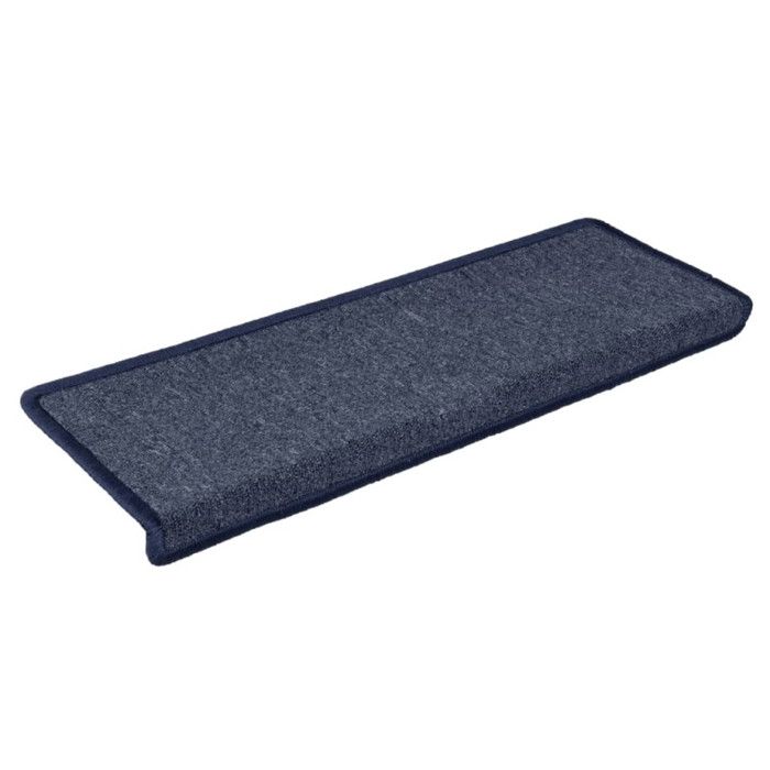 VidaXL Tapis d'escalier 15 pièces 65 x 21 x 4 cm Gris foncé et bleu Bord rectangulaire 326195