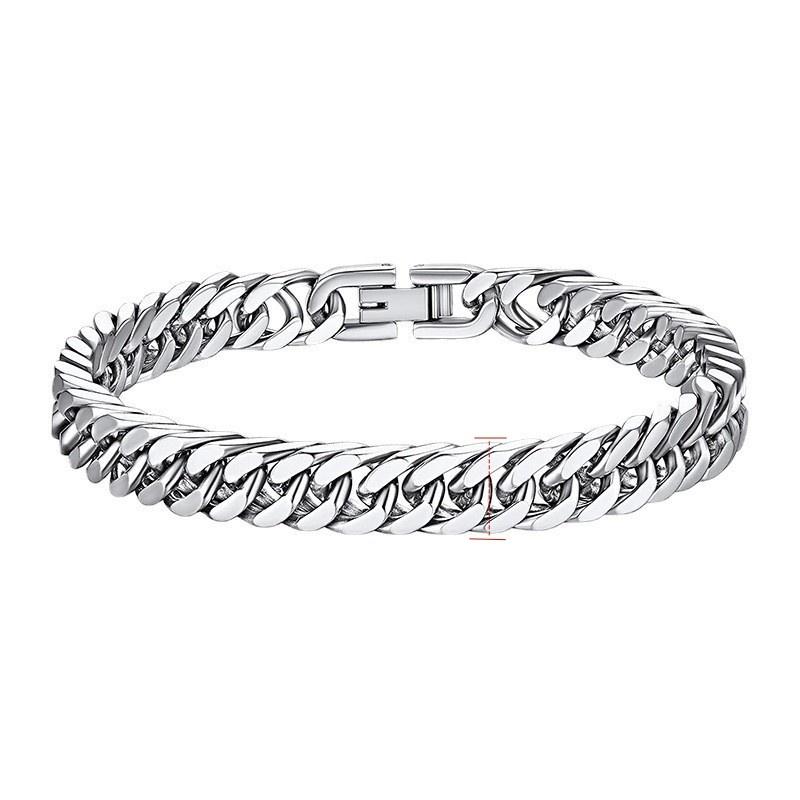 

8MM Width Stainless Steel Cuban Chain Bracelets for Men, Silver Black Gold Color Fashion Hip Hop Male Boy Wristband Jewelry 21cm