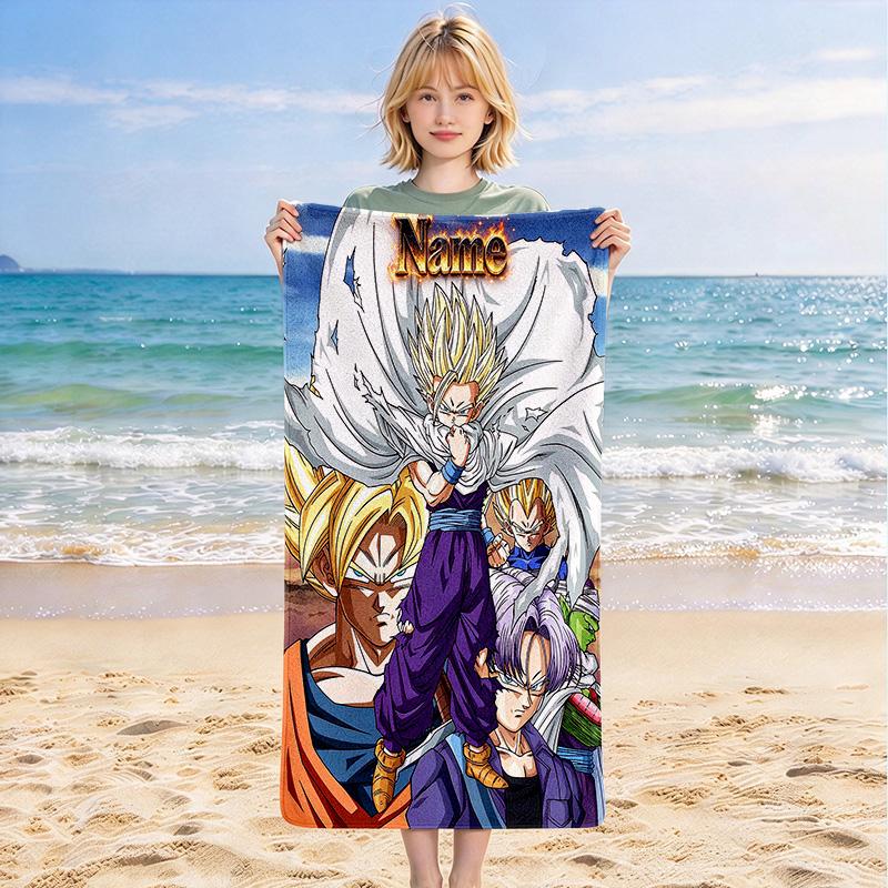 Custom Name Super Saiyan Stylish Digital Printing Beach Towel Quick‑Drying Absorbent Blanket for Beach Pool Gym Travel