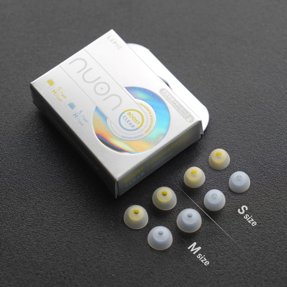 LEPIC Nuon Nuon Boost Clear Spatial Audio Earpieces Size 1 Pair Each 4 Compatible with Wired Earphones Award LPC-NBC-S/M-SET & S/M (total Pairs)