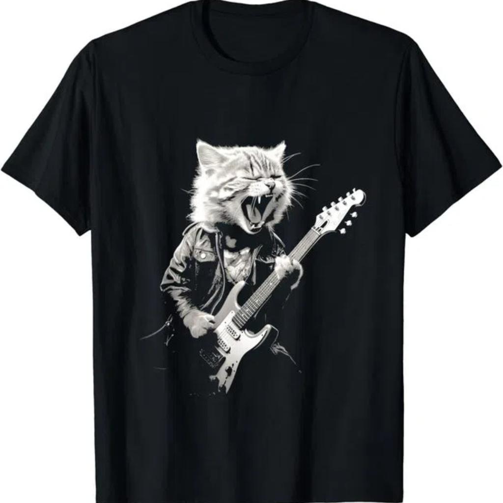 Zabawny Rock Cat Grający na Gitarze 3D Drukuj Casual Męski T-shirt Damski T-shirt Dziecięcy Festiwal Muzyczny Ubrania Graficzne T-shirty