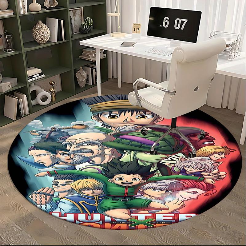 1pc Hunter x Hunter Anime Cartoon Design Round Carpet Office Chair Mat, NonSlip Rug for Home Decor, Living Room, Bedroom