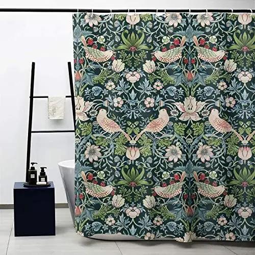 William Morris Shower Curtain,Green Shower Curtain Set For Bathroom Heavy Weight Fabric Decorative Bath Curtain Washable Curtain