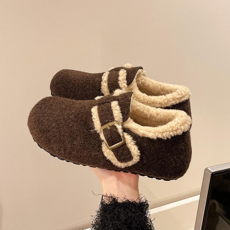 Fashion Women's Cotton Shoes 2024 Autumn Winter Vintage Plush Boken Shoes Anti Slip Warm Indoor Anti Slip Cotton Shoes Zapatos Mujer